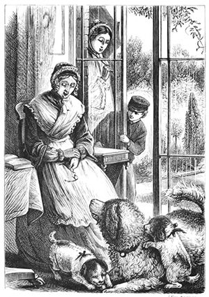 frontispiece image grandmother with Newfoundland dog and 2 Newfoundland puppies